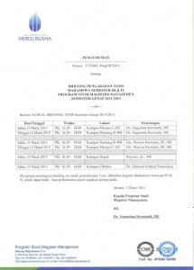 Jadwal Briefing Pengarahan Tesis MM Sem.Genap 2013-2014